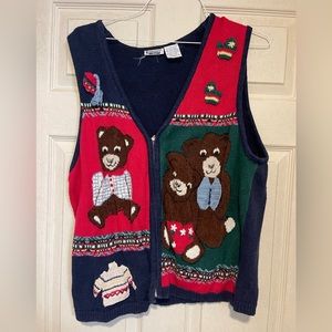 Vintage Christmas bears zip up vest (xxl)